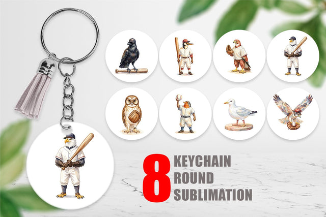 Keychain Watercolor Vintage Bird Baseball Sublimation artnoy 