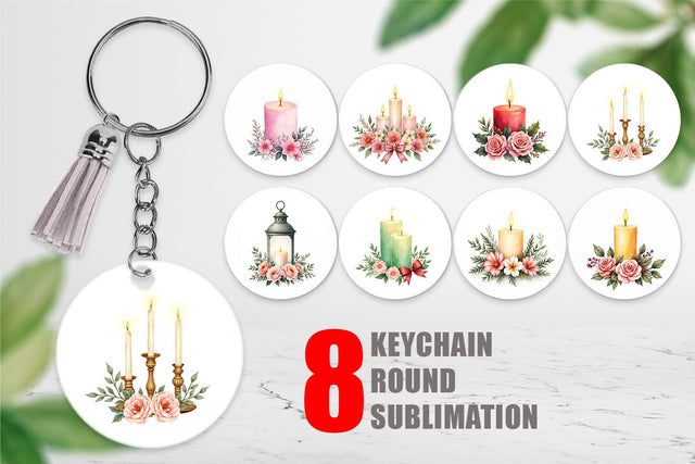 Keychain Watercolor Vintage Christmas Candles Sublimation artnoy 