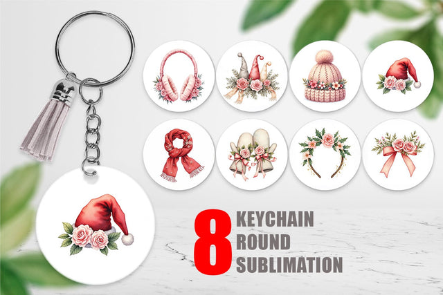 Keychain Watercolor Vintage Christmas Hats Sublimation artnoy 