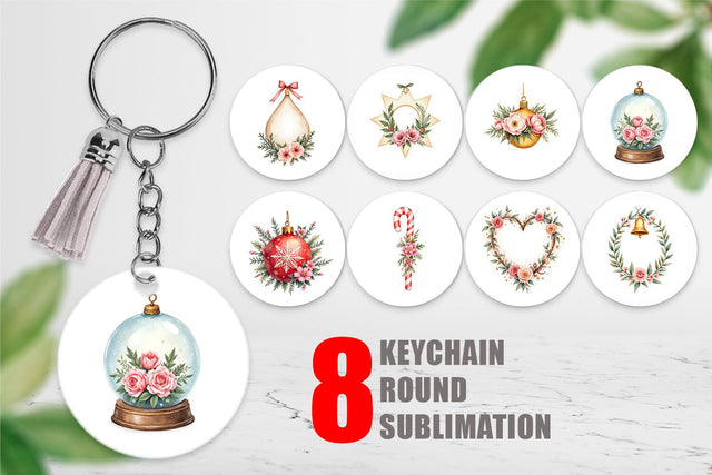 Keychain Watercolor Vintage Christmas Ornaments Sublimation artnoy 