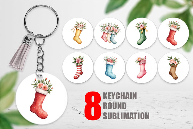 Keychain Watercolor Vintage Christmas Stockings Sublimation artnoy 