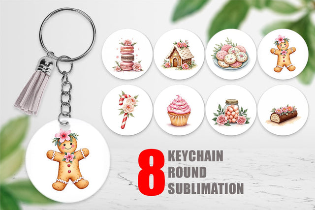 Keychain Watercolor Vintage Christmas Treats Sublimation artnoy 