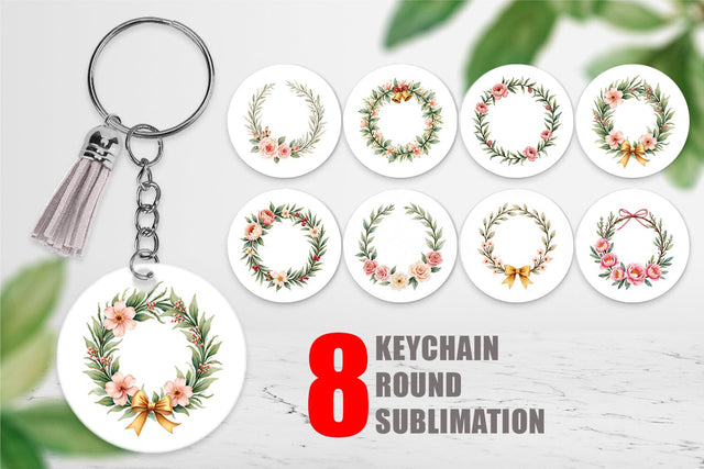 Keychain Watercolor Vintage Christmas Wreaths Sublimation artnoy 
