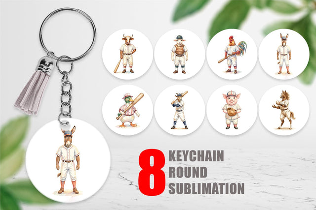Keychain Watercolor Vintage Farm Animal Baseball Sublimation artnoy 