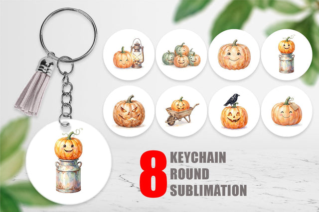 Keychain Watercolor Vintage Farmhouse Pumpkin Sublimation artnoy 