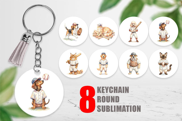 Keychain Watercolor Vintage Pet Animal Baseball Sublimation artnoy 