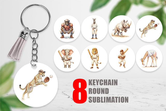 Keychain Watercolor Vintage Safari Animal Baseball Sublimation artnoy 