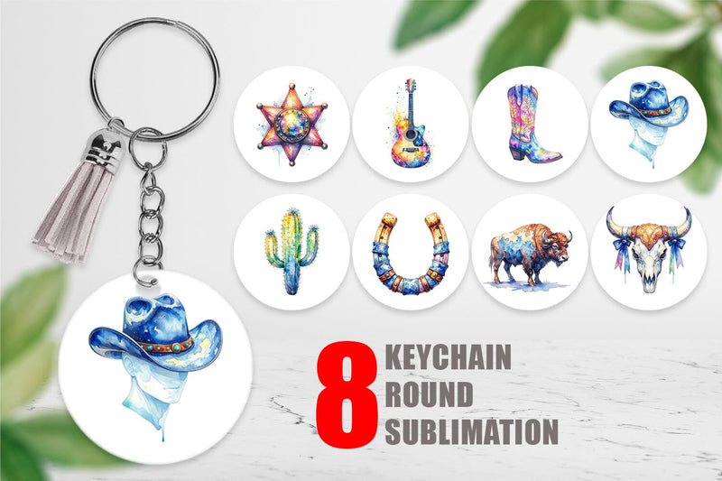 Keychain Watercolor Western Cowgirl Sublimation artnoy 