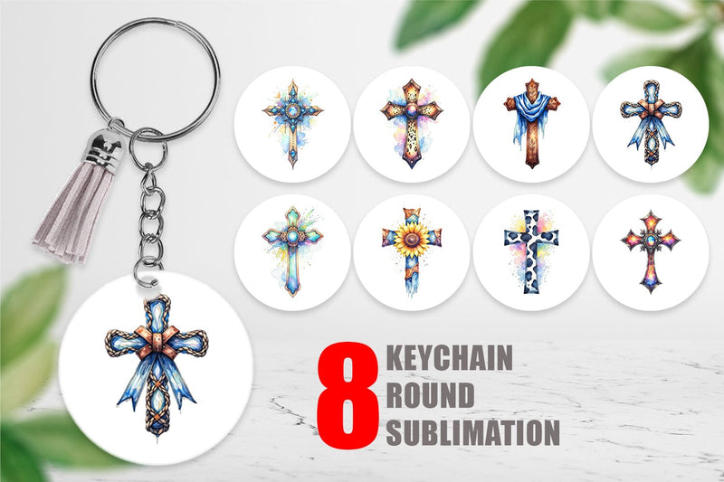 Keychain Watercolor Western Cross Sublimation artnoy 