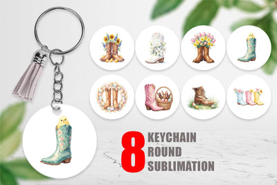 Keychain Watercolor Western Easter Cowboy Boots Sublimation artnoy 