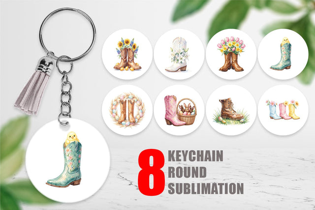 Keychain Watercolor Western Easter Cowboy Boots Sublimation artnoy 
