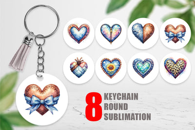 Keychain Watercolor Western Heart Sublimation artnoy 