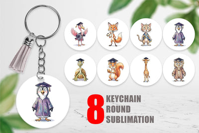 Keychain Watercolor Whimsical Animal Graduates Sublimation artnoy 