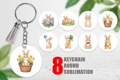 Keychain Watercolor Whimsical Spring Bunny Art Sublimation artnoy 