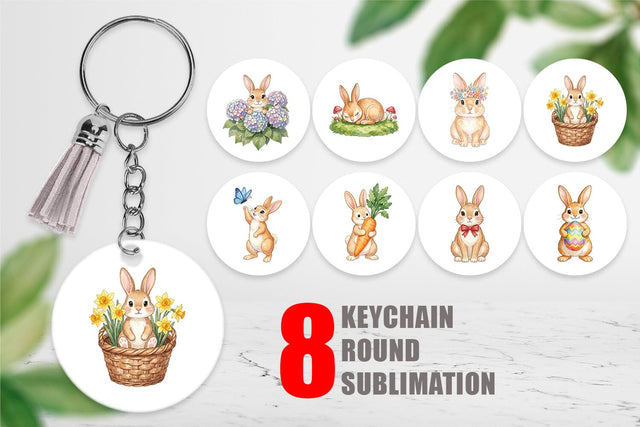 Keychain Watercolor Whimsical Spring Bunny Art Sublimation artnoy 