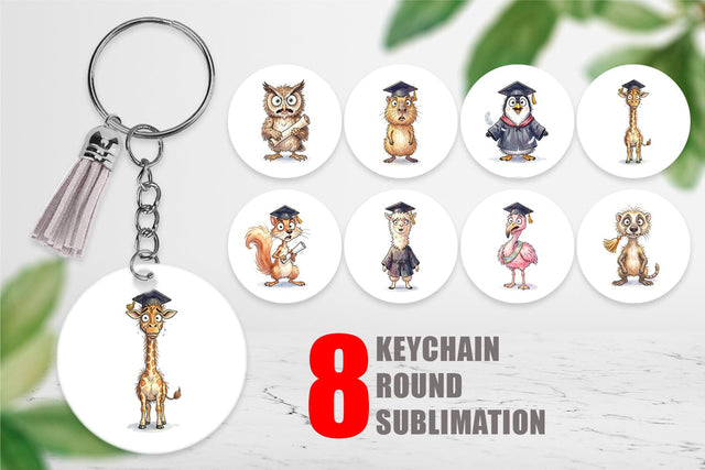 Keychain Watercolor Wild Animal Graduation Party Sublimation artnoy 