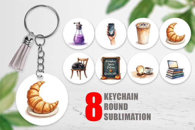 Keychain Watercolor Witchy Coffee Shop Sublimation artnoy 