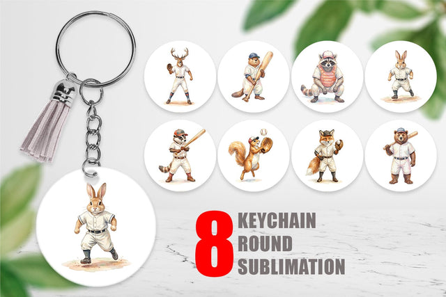Keychain Watercolor Woodland Animal Baseball Sublimation artnoy 