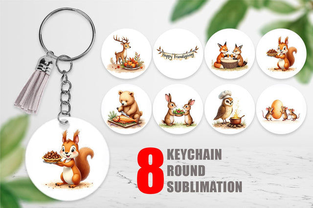 Keychain Watercolor Woodland Friendsgiving Sublimation artnoy 