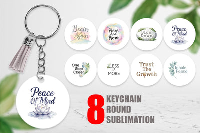 Keychain Watercolor Zen Botanical Minimal Quote Sublimation artnoy 