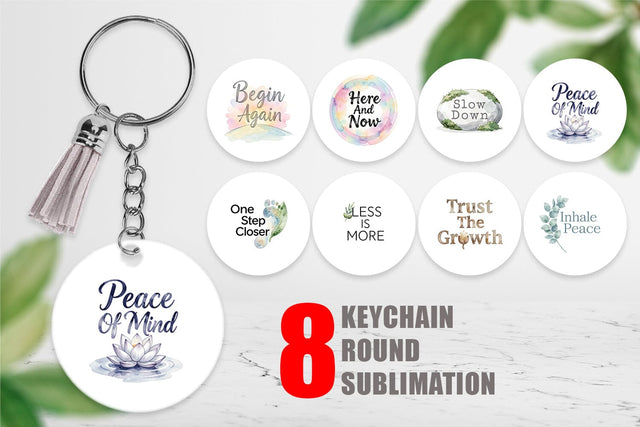 Keychain Watercolor Zen Botanical Minimal Quote Sublimation artnoy 