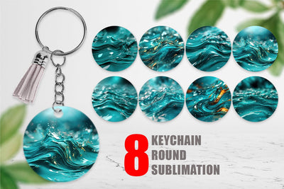 Keychain Wavy Turquoise Fluid Sublimation artnoy 