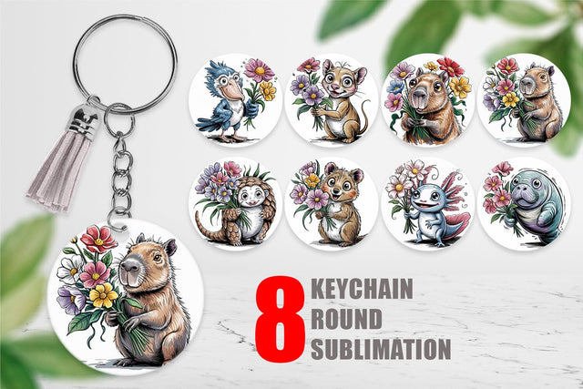 Keychain Whimsical Animal Bouquet Sublimation artnoy 