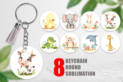 Keychain Whimsical Animal Parade Sublimation artnoy 
