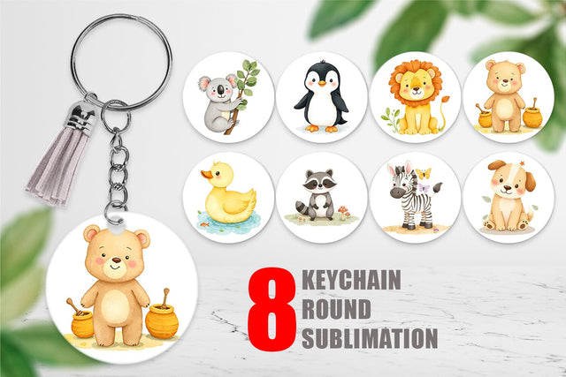 Keychain Whimsical Animal Parade Sublimation artnoy 