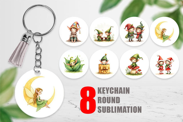 Keychain Whimsical Christmas Elves Sublimation artnoy 