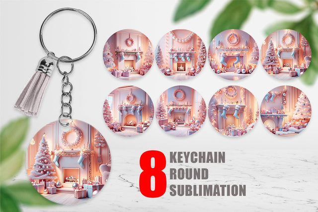 Keychain Whimsical Christmas Scene Sublimation artnoy 