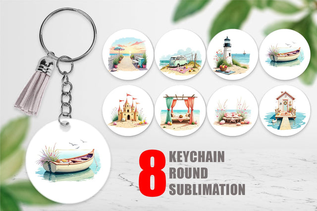 Keychain Whimsical Coastal Escape Sublimation artnoy 