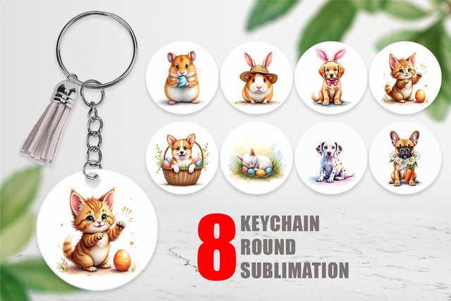 Keychain Whimsical Easter Pets Sublimation artnoy 