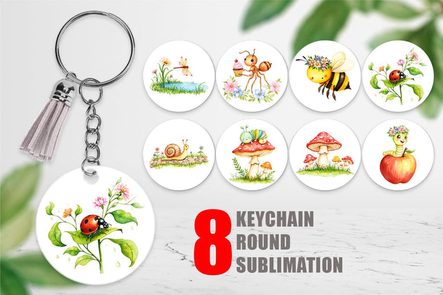 Keychain Whimsical Garden Creatures Sublimation artnoy 