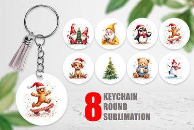 Keychain Whimsical Holiday Friends Sublimation artnoy 