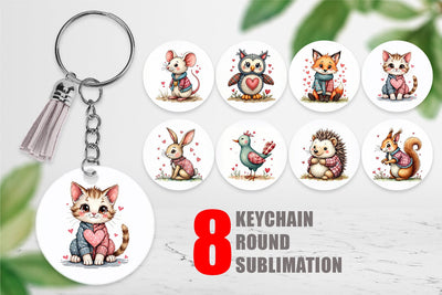 Keychain Whimsical Patchwork Pets Sublimation artnoy 