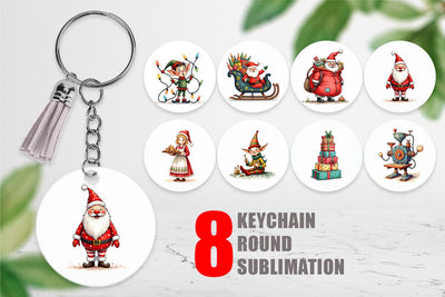 Keychain Whimsical Santa Workshop Sublimation artnoy 