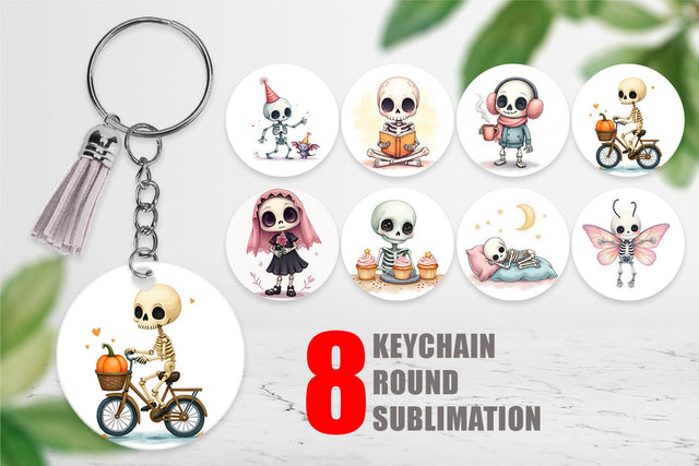 Keychain Whimsical Skeletons Sublimation artnoy 