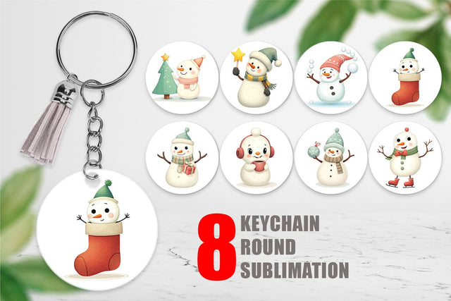 Keychain Whimsical Snowman Christmas Sublimation artnoy 