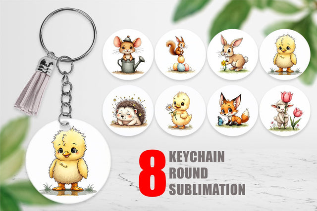 Keychain Whimsical Spring Critters Sketch & Watercolor Sublimation artnoy 