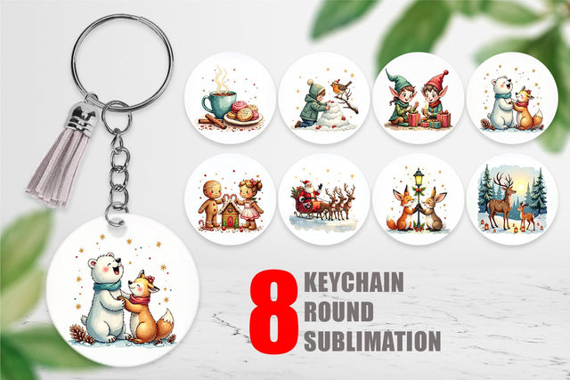 Keychain Whimsical Watercolor Christmas Sublimation artnoy 