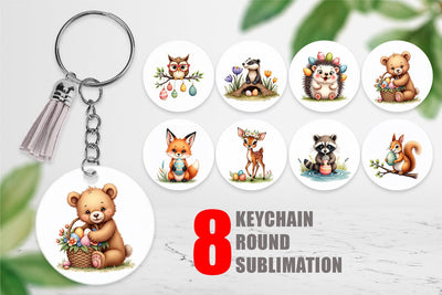Keychain Whimsical Woodland Friends Easter Watercolor Sublimation artnoy 