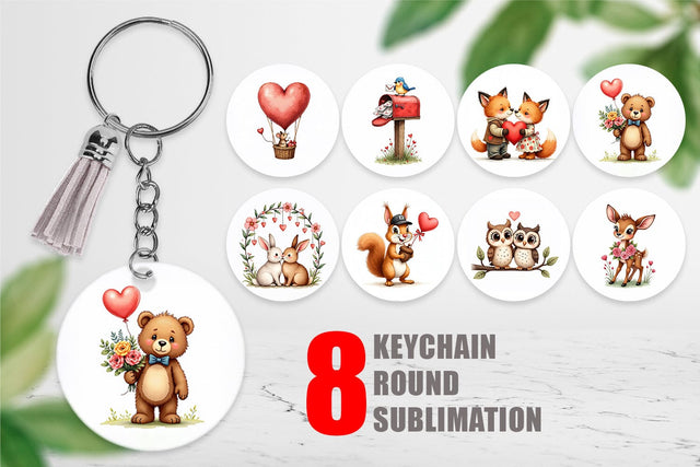 Keychain Whimsical Woodland Valentine Watercolor Storybook Sublimation artnoy 