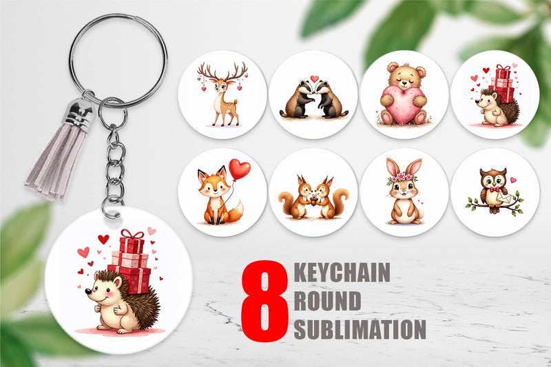 Keychain Whimsical Woodland Valentine Watercolor Sublimation artnoy 