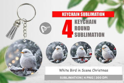 Keychain White Bird Christmas Sublimation artnoy 