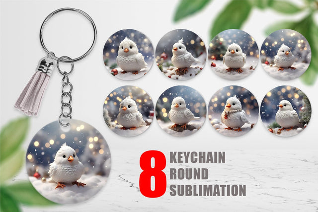 Keychain White Bird Christmas Sublimation artnoy 