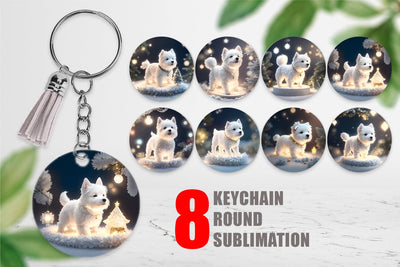 Keychain White Dog Scene Christmas Sublimation artnoy 