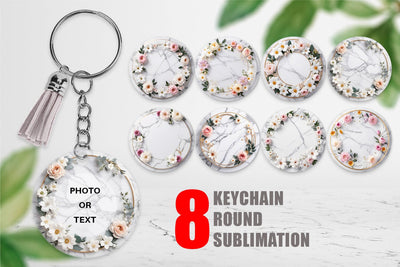 Keychain White Marble with Flower Sublimation artnoy 