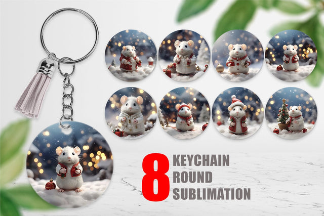 Keychain White Rat Christmas Sublimation artnoy 