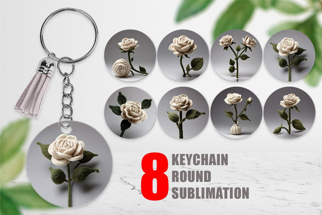 Keychain White Rose Embroidery Sublimation artnoy 